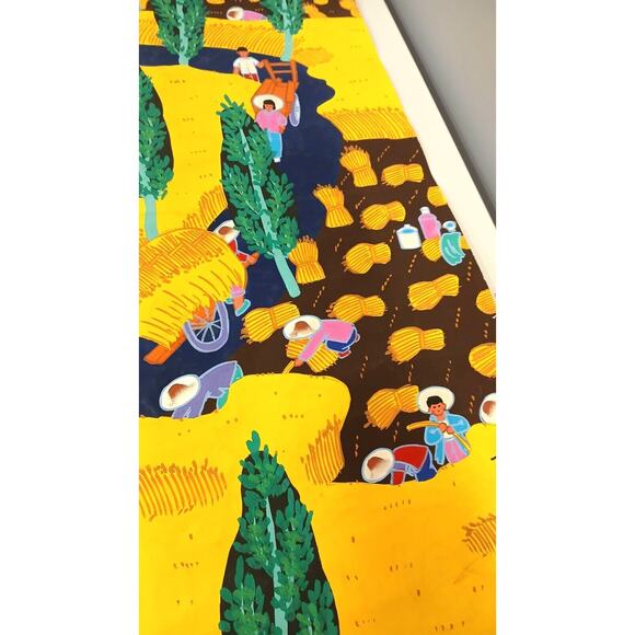 Chinese Folk Art Painting Gouache Farmer Great Harvest FarmHouse Decor 31x21.5" - Picture 7 of 14